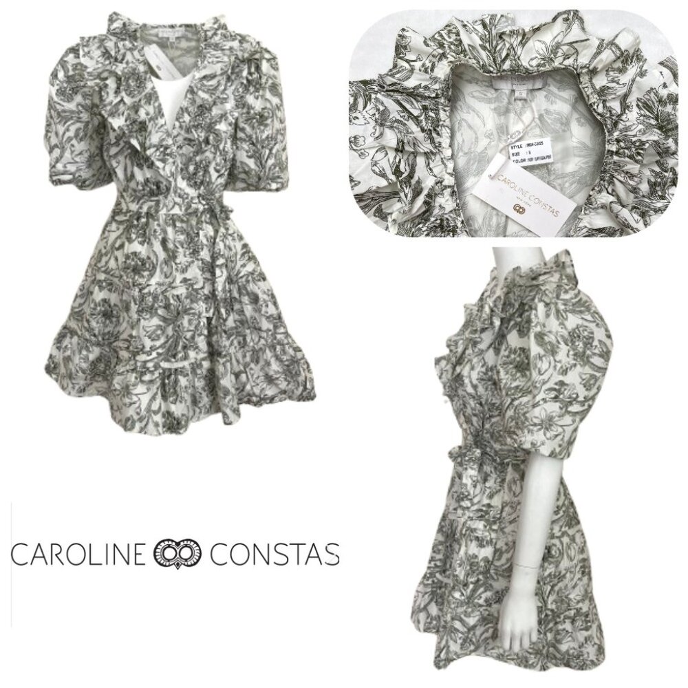 NWT CAROLINE CONSTAS Ruffled Wrap Side-Tie Mini Dress S $495
